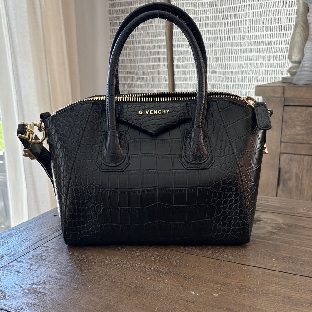 Givenchy Black Croc-Patterned Satchel